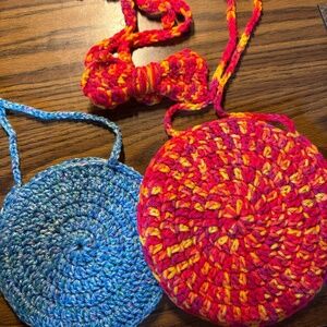 Two  round crocheted little girl purses with bow